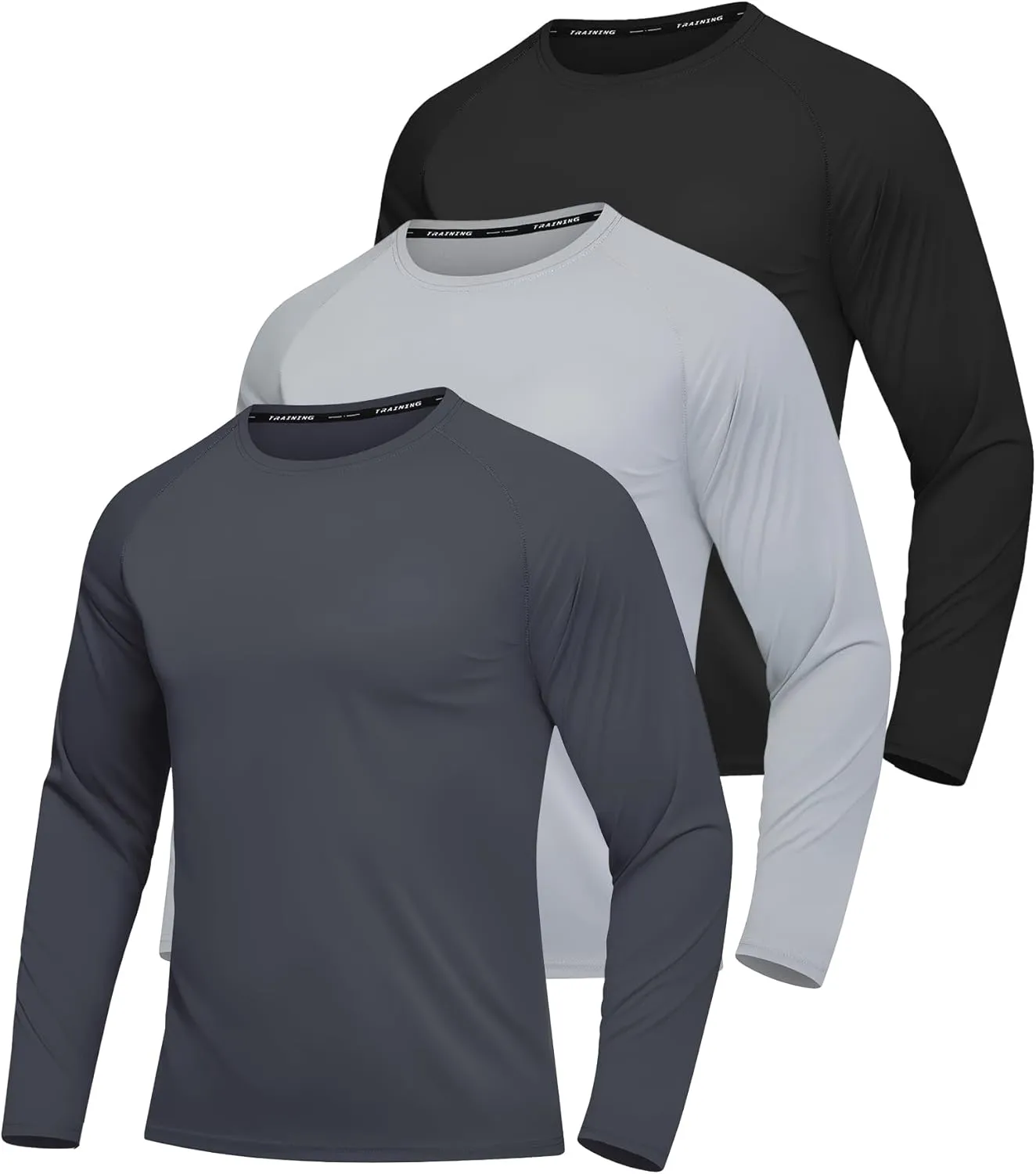 3 Pack Men's Rash Guard Shirts Long Sleeve UV SPF UPF 50  Sun Protection Shirts Swim Shirts Quick Dry Workout Hiking
