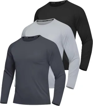 3 Pack Men's Rash Guard Shirts Long Sleeve UV SPF UPF 50  Sun Protection Shirts Swim Shirts Quick Dry Workout Hiking