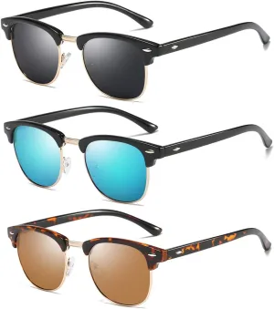 3 Pack Polarized Sunglasses for women men Horn Rimmed UV400 Glasses Retro Semi Rimless