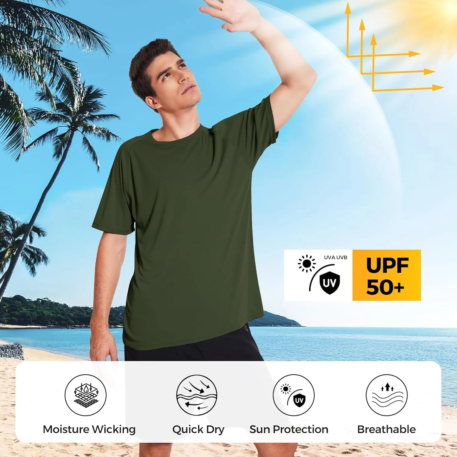3 Pack Workout Shirts for Men Short Sleeve UPF 50  Sun Protection Tee Moisture Wicking Athletic Rash Guard T-Shirts Running