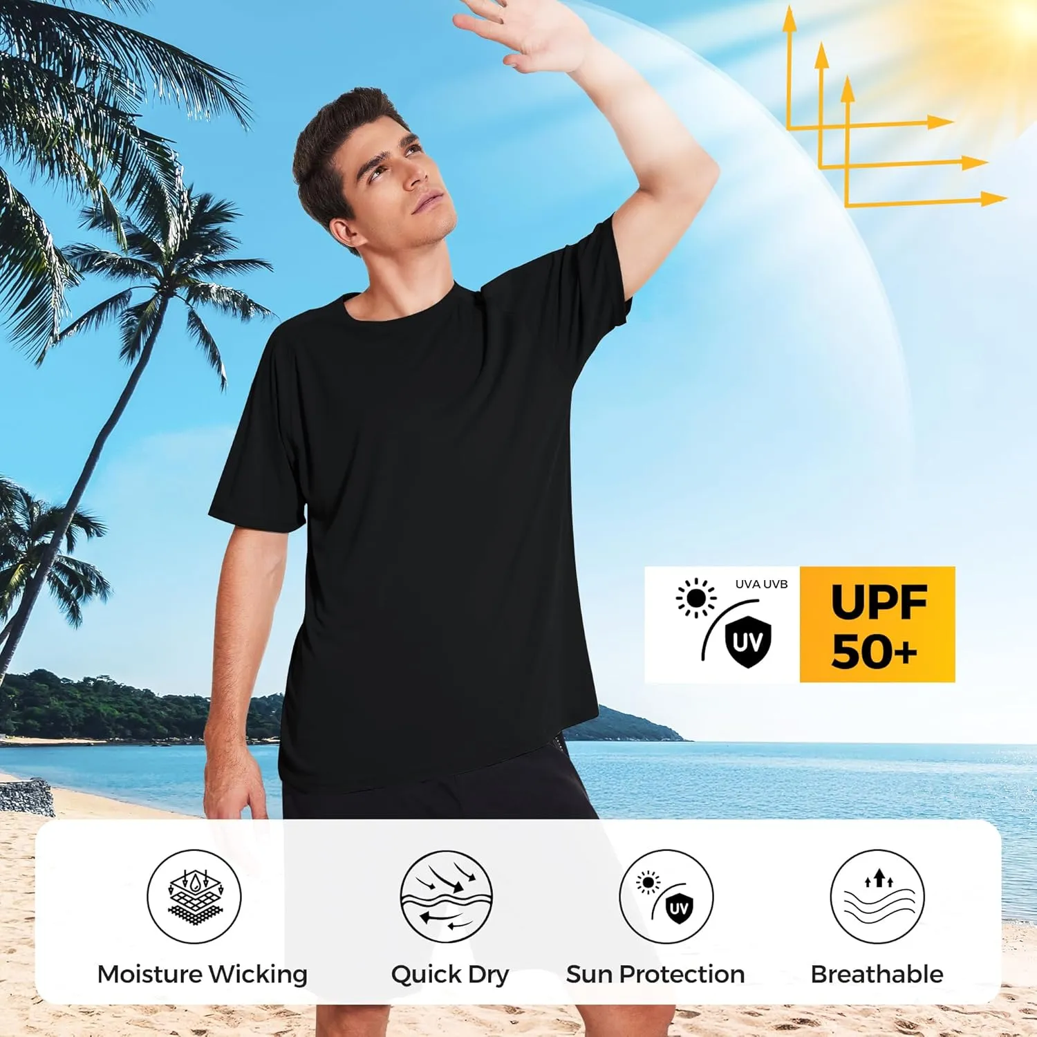 3 Pack Workout Shirts for Men Short Sleeve UPF 50  Sun Protection Tee Moisture Wicking Athletic Rash Guard T-Shirts Running