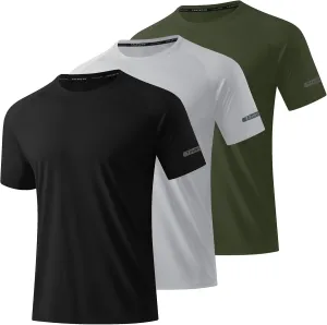 3 Pack Workout Shirts for Men Short Sleeve UPF 50  Sun Protection Tee Moisture Wicking Athletic Rash Guard T-Shirts Running