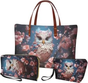 3 PCS Top Handle Tote Shoulder Bag for Women, Large Casual Handbag with Matching Wallet Cosmetic Case