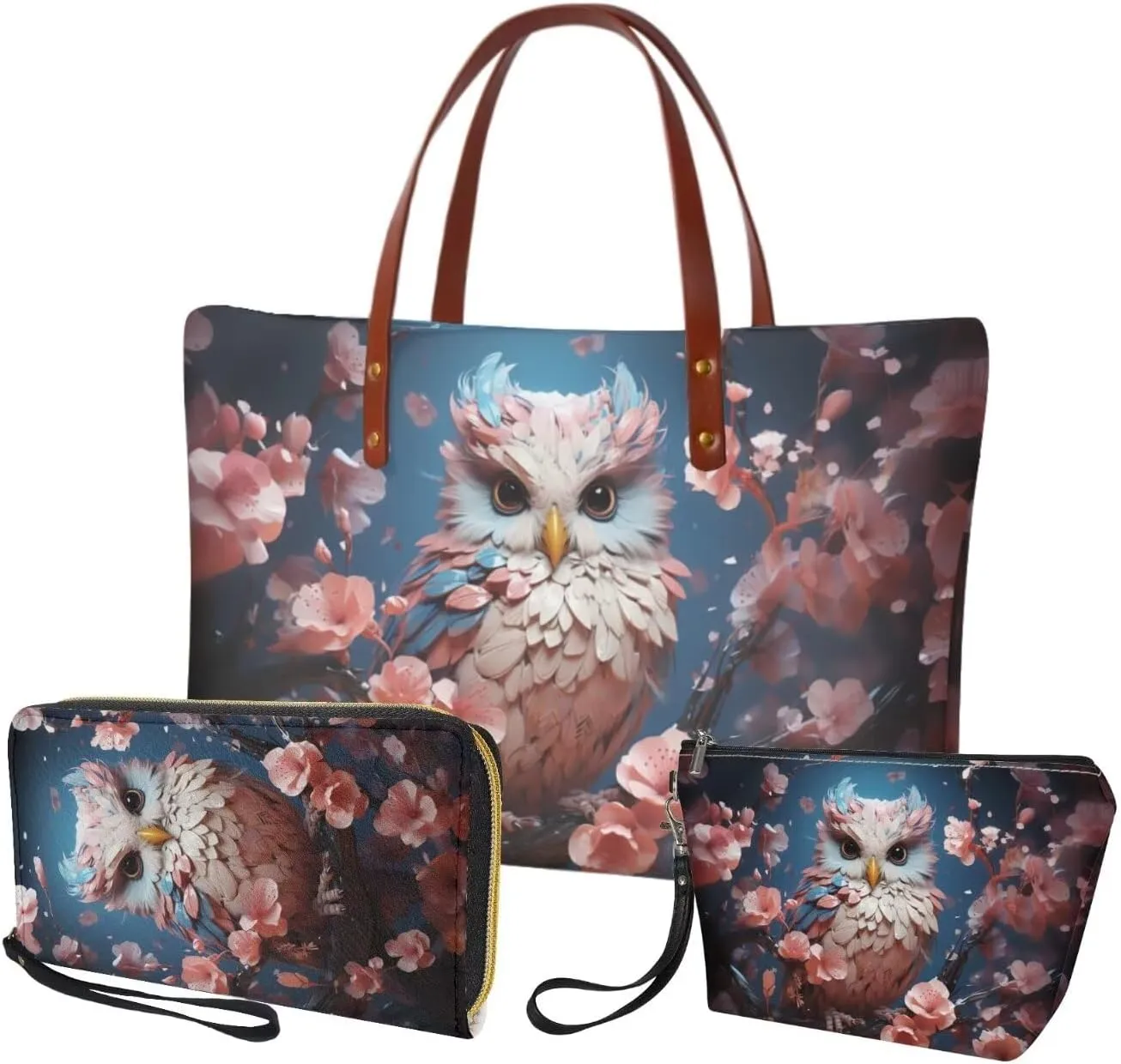 3 PCS Top Handle Tote Shoulder Bag for Women, Large Casual Handbag with Matching Wallet Cosmetic Case