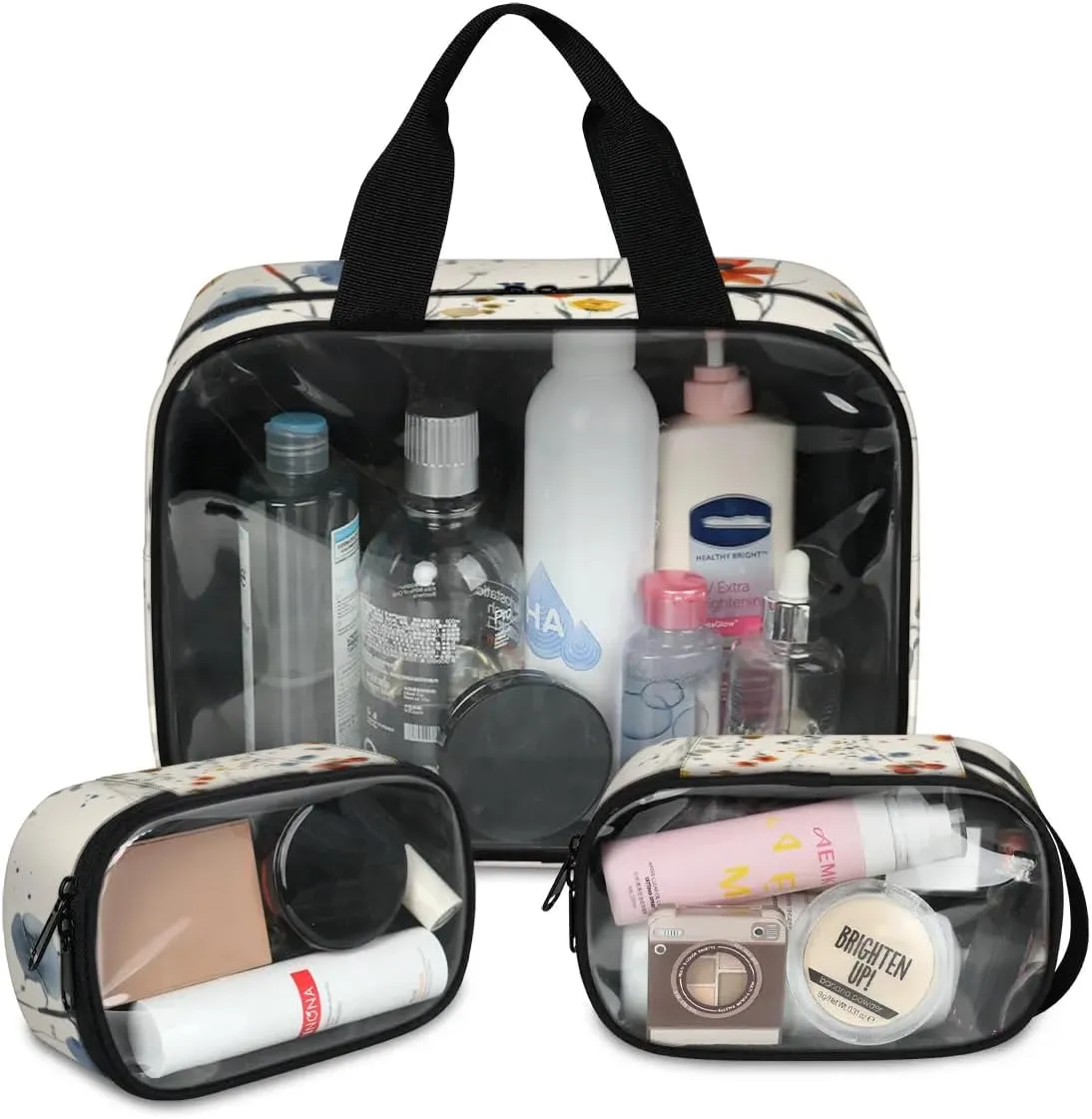 3 Piece Sedentary Butterfly Cosmetic Bag Translucent Cosmetic Bag Clear Storage Bags Portable Toiletry Bag Makeup Bags With Zipper PVC Cosmetic Pouch For Travel Camping