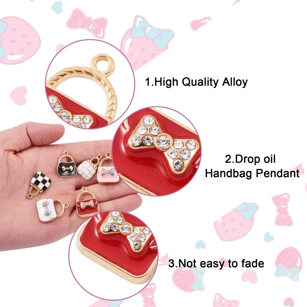 34pcs Alloy Enamel Handbag Pendant Charms 17 Styles Metal Handbags with Crystal Rhinestone Dangle Charms Beads 15-23.5mm for DIY Necklace Bracelet Jewelry Crafts Making Hole: 1.5-2.5mm