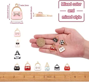 34pcs Alloy Enamel Handbag Pendant Charms 17 Styles Metal Handbags with Crystal Rhinestone Dangle Charms Beads 15-23.5mm for DIY Necklace Bracelet Jewelry Crafts Making Hole: 1.5-2.5mm