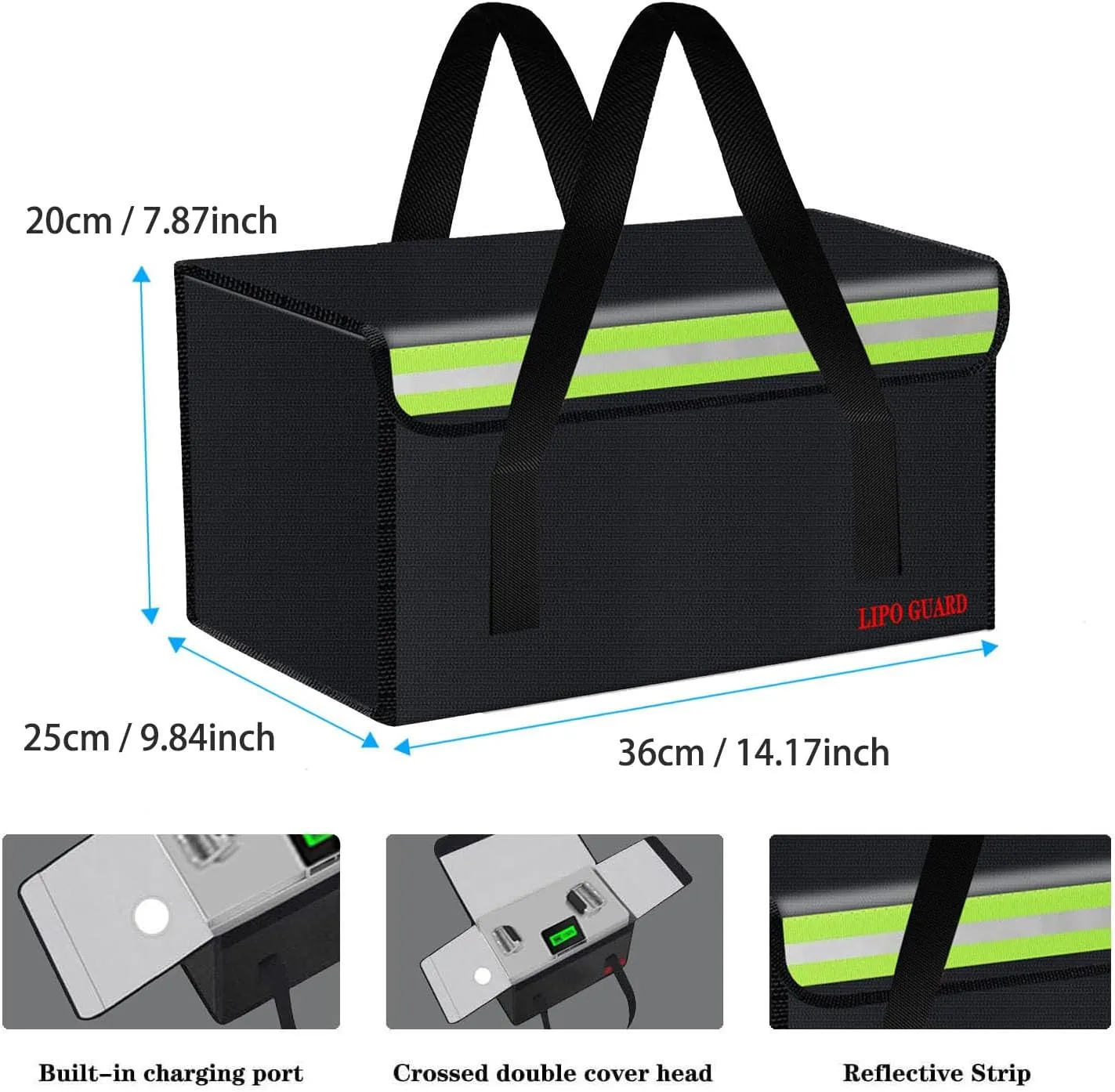 360 * 250 * 200mm Ebike Battery Safe Bag Lipo Fireproof Bag Large Capatity for Lipo Pack Storage Charging Transport,Home Office Travel Battery Safe Storage Pouch