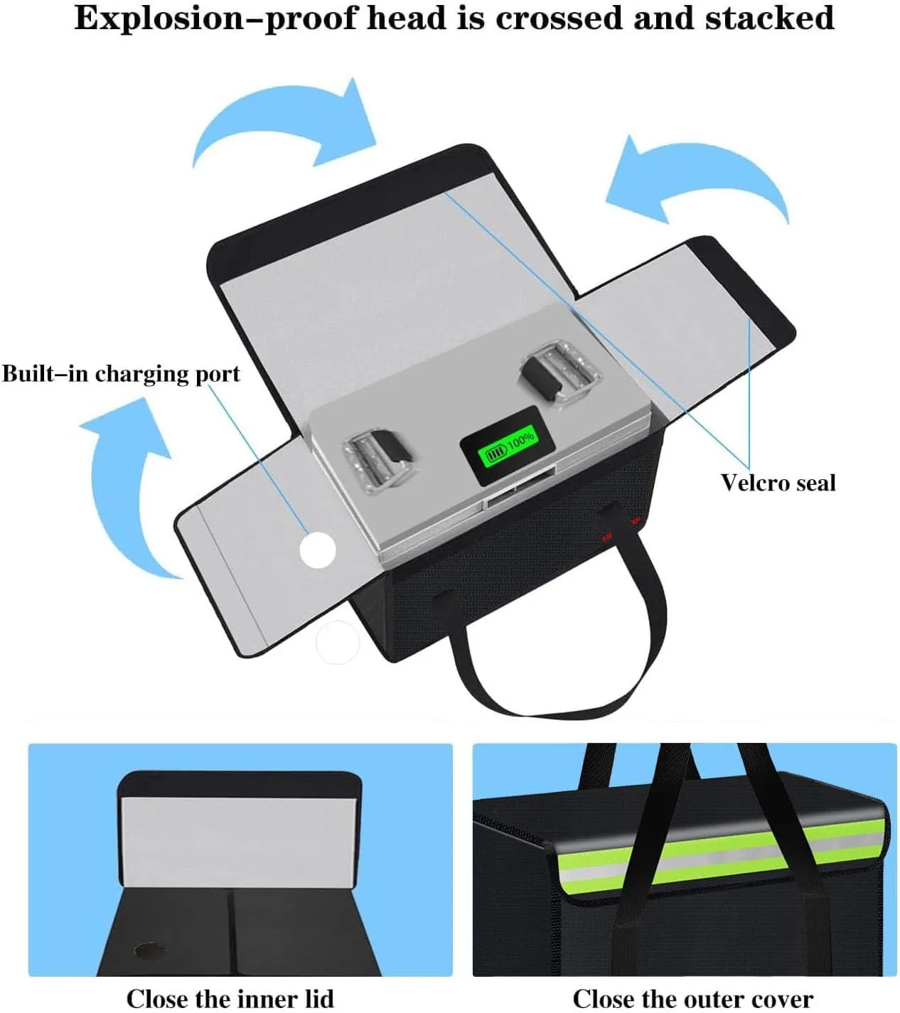 360 * 250 * 200mm Ebike Battery Safe Bag Lipo Fireproof Bag Large Capatity for Lipo Pack Storage Charging Transport,Home Office Travel Battery Safe Storage Pouch