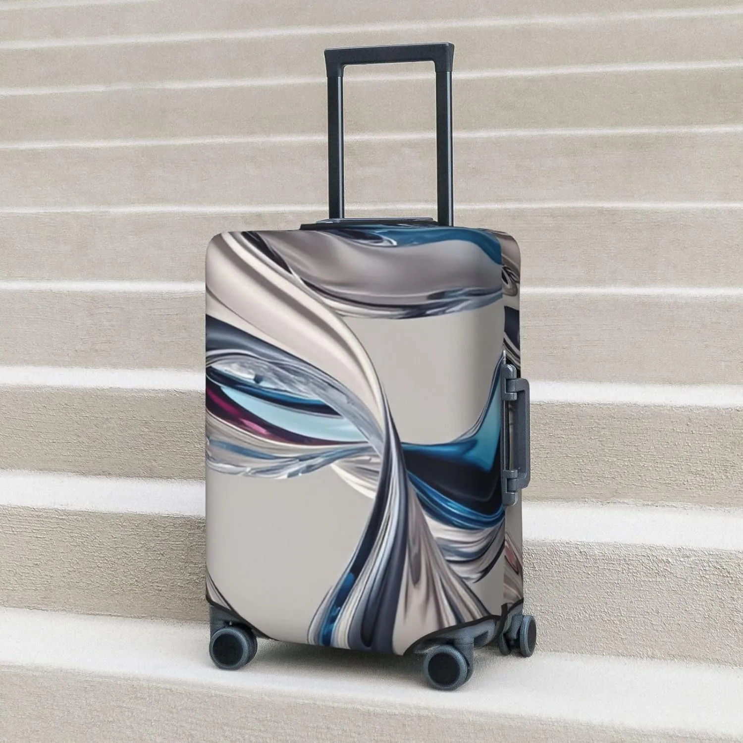 3D Swirling Liquid Metal Texture Travel Luggage Cover Fits 18/24/28/32 Inch Luggage, Elastic Suitcase Cover Protector with Concealed Zipper for Wheeled Suitcase Tsa Approved
