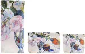 3Pcs Painting Small Makeup Bag, Waterproof Portable No Zipper Self-closing Small Portable Cosmetic Bags for Purse Lipstick and Jewelry Purse Organizer Pouches (Rose)