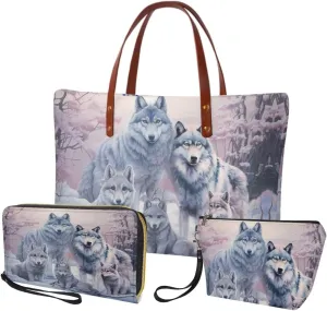 3PCS Tote Bag with Wallet, Purse and Wallet Set for Women Large Top Handle Purse Casual Satchel Handbag