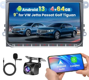 [4 64G] Android 13 Car Stereo for Volkswagen VW Passat/Golf/Jetta/Tiguan Support Wireless Carplay&Android Auto, 9 inch IPS Touchscreen VW Radio with GPS, WiFi, FM Radio AHD Backup Camera MIC