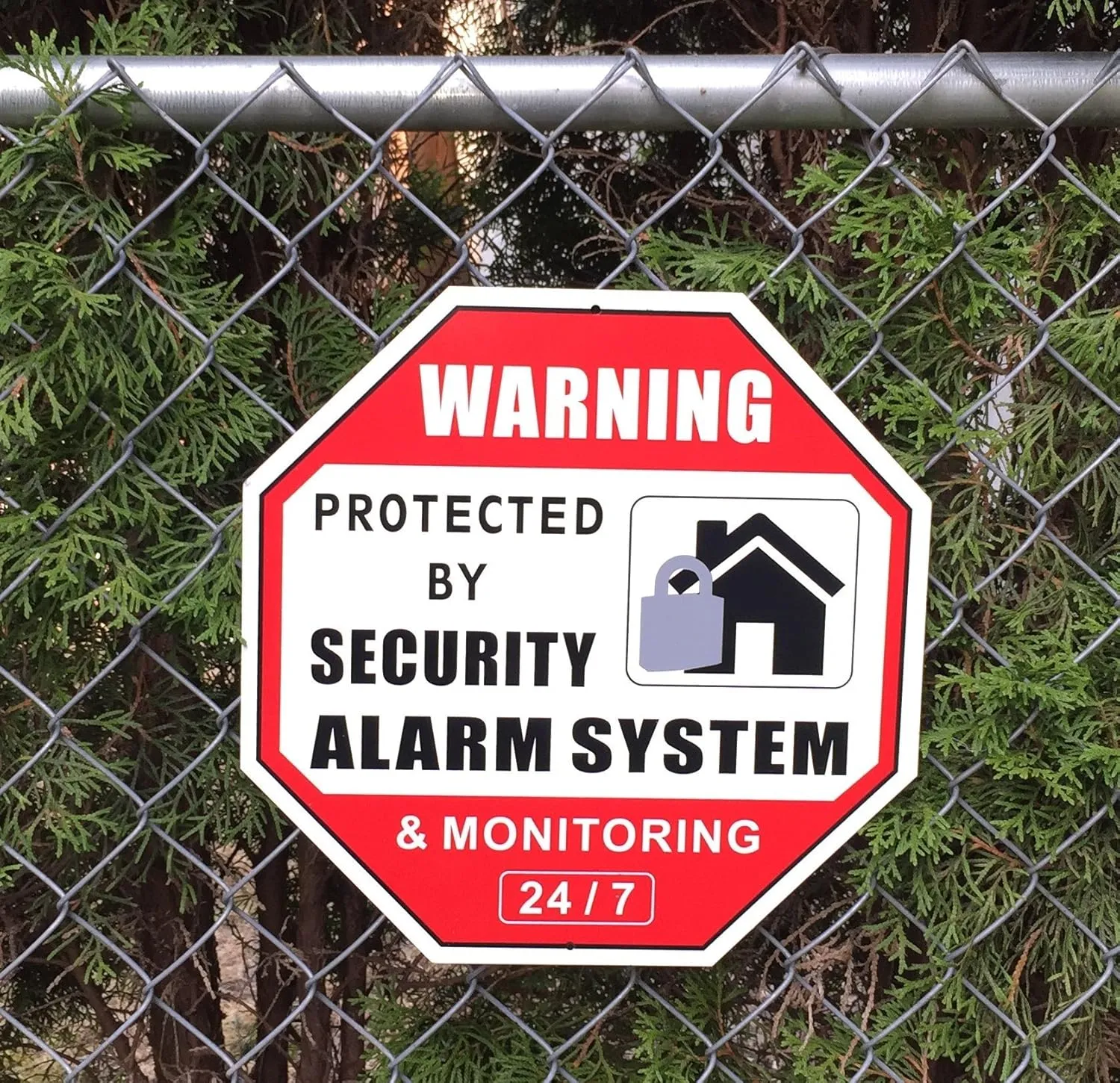 (4 Pack) Rust Free Aluminium Sign Large 12" X 12" Octagon - PROTECTED BY SECURITY ALARM SYSTEM & MONITORING 24/7 - Security Alert Aluminum Metal Warning Sign