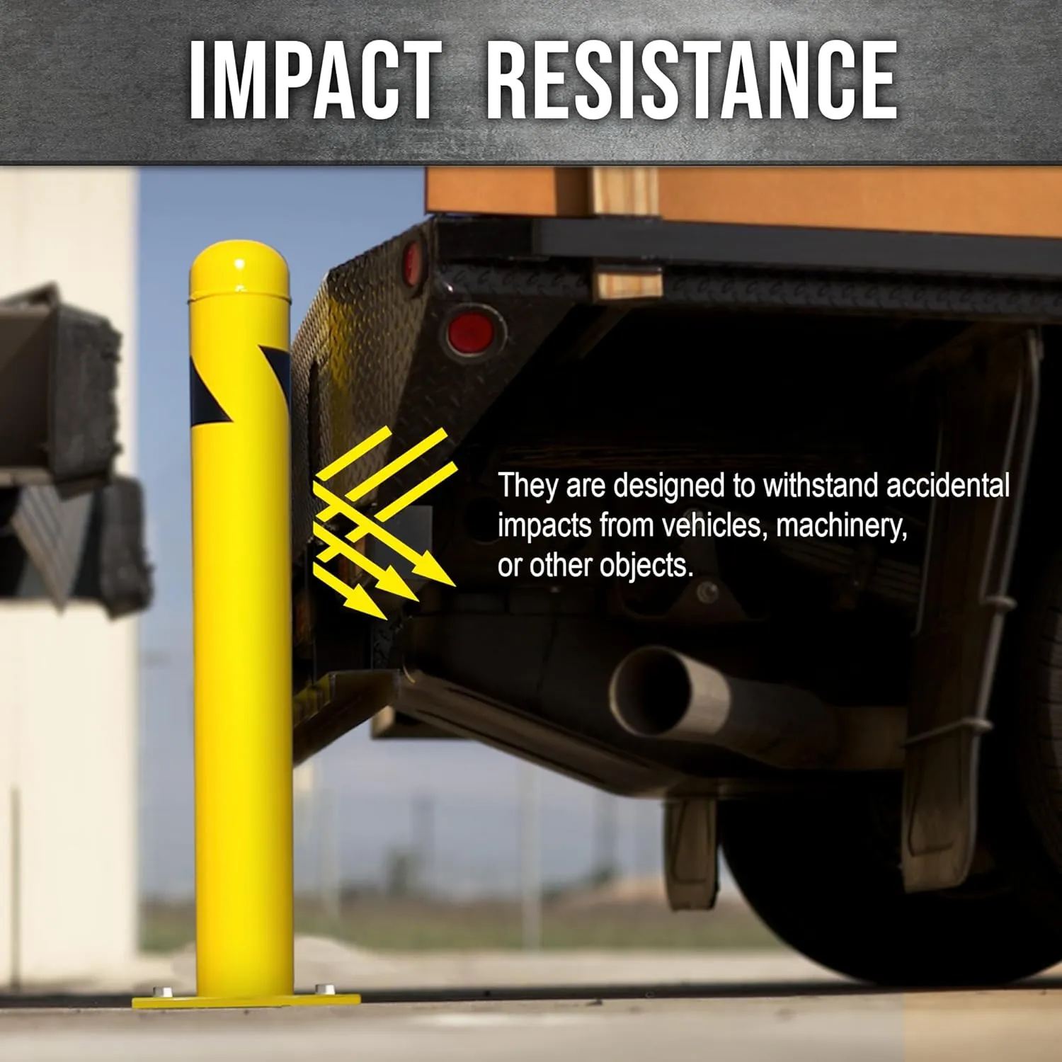 4 Pack - Safety Bollard 42''H x 4.5''D, 12Ga (2.7 mm), Base-8x8'', with 4 Free Anchor Bolts, Heavy Duty Yellow Powder Coated Safety Parking Barrier Post