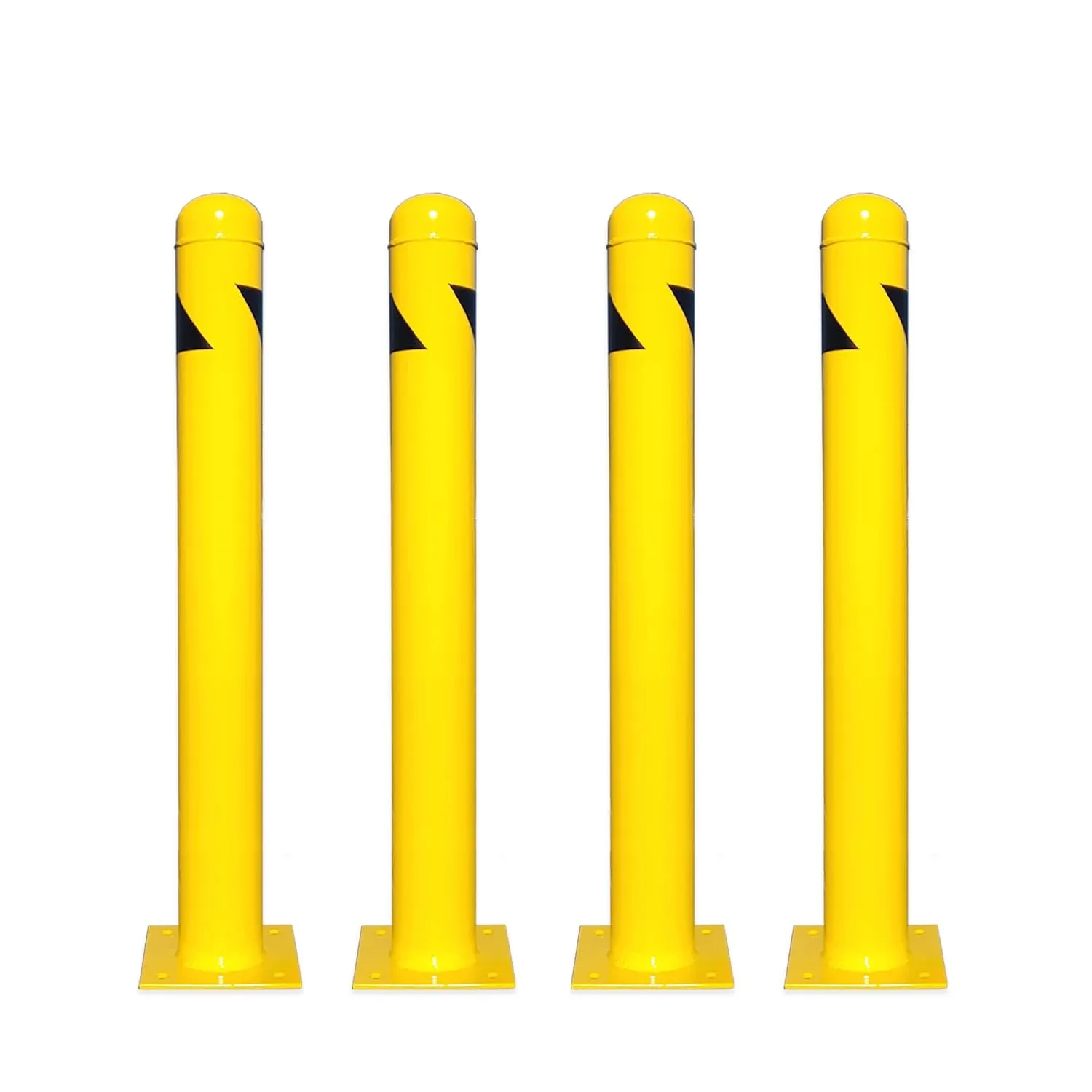 4 Pack - Safety Bollard 42''H x 4.5''D, 12Ga (2.7 mm), Base-8x8'', with 4 Free Anchor Bolts, Heavy Duty Yellow Powder Coated Safety Parking Barrier Post