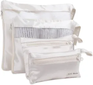 4 Set Silky Travel Packing Organizer, Luggage Organizer Bag with Zipper, Soft and Smooth, Lightweight and Foldable, Mini/Small/Medium/Large Sizes, Fit for Daily and Travel Storage (4 Set, Craie)
