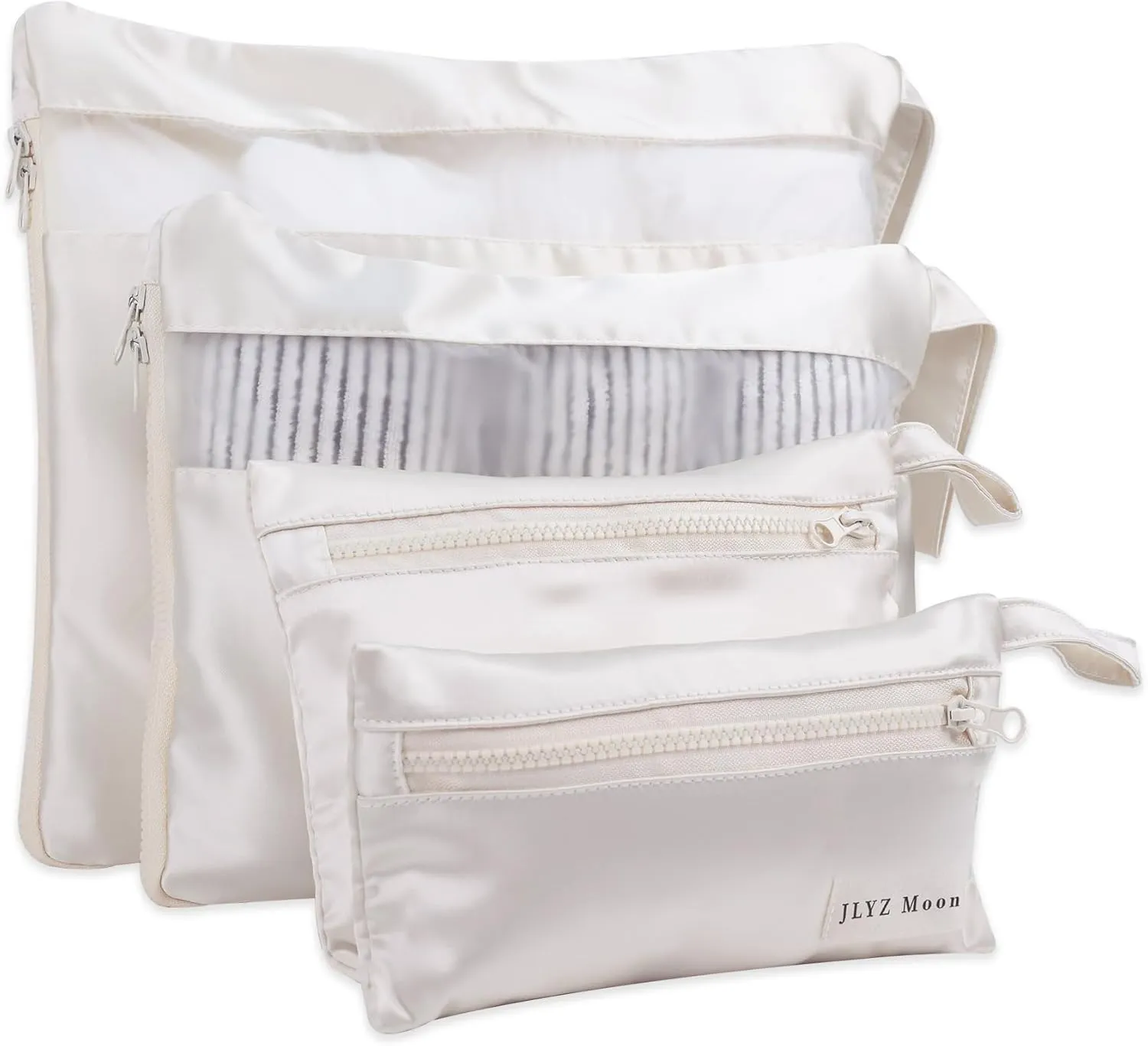 4 Set Silky Travel Packing Organizer, Luggage Organizer Bag with Zipper, Soft and Smooth, Lightweight and Foldable, Mini/Small/Medium/Large Sizes, Fit for Daily and Travel Storage (4 Set, Craie)