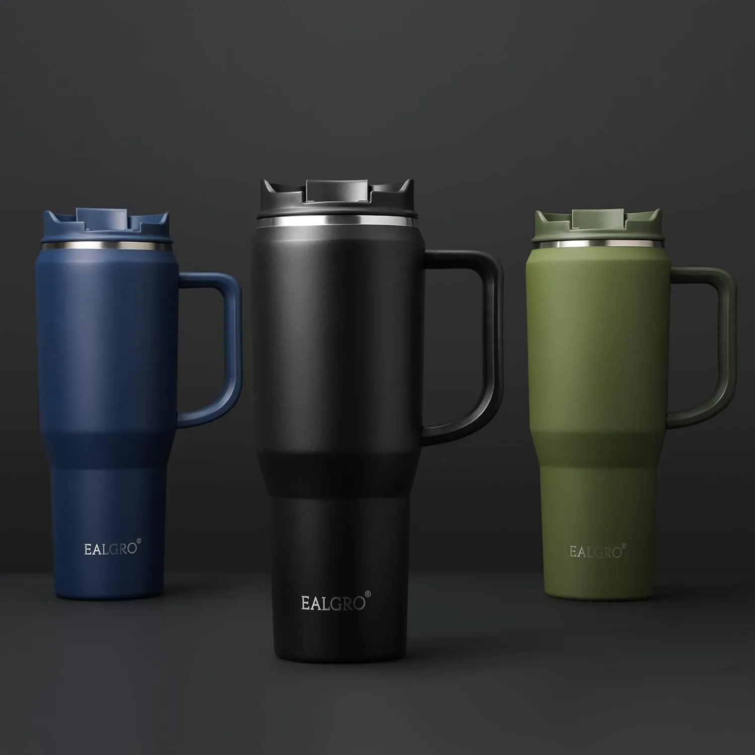 40 oz Tumbler with Handle, Insulated Tumblers with Lid and Straw, Large Metal Sports Water Bottle Jug, Thermal Stainless Steel Travel Coffee Mug Cup, Black