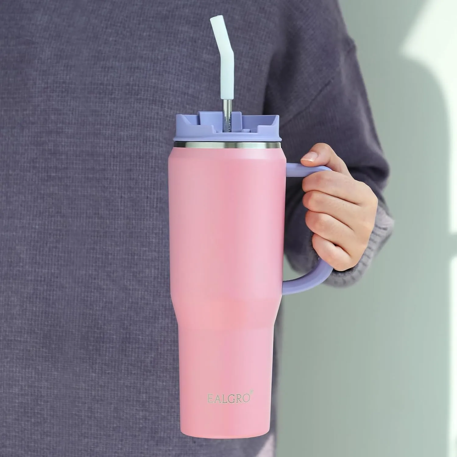 40 oz Tumbler with Handle, Insulated Tumblers with Lid and Straw, Large Metal Sports Water Bottle Jug, Thermal Stainless Steel Travel Coffee Mug Cup, Dark Rainbow