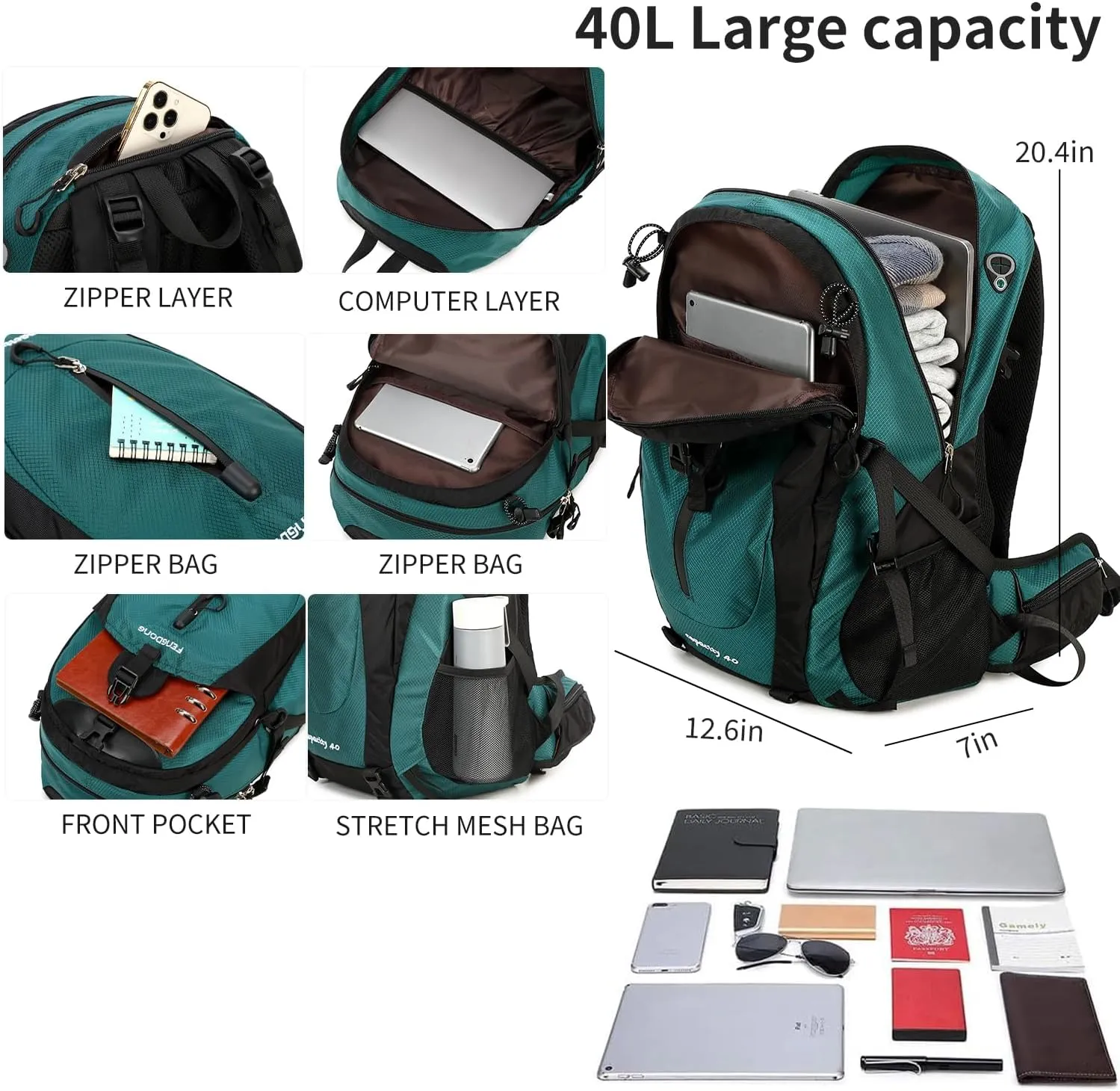 40L Waterproof Lightweight Hiking,Camping,Travel Backpack for Men Women