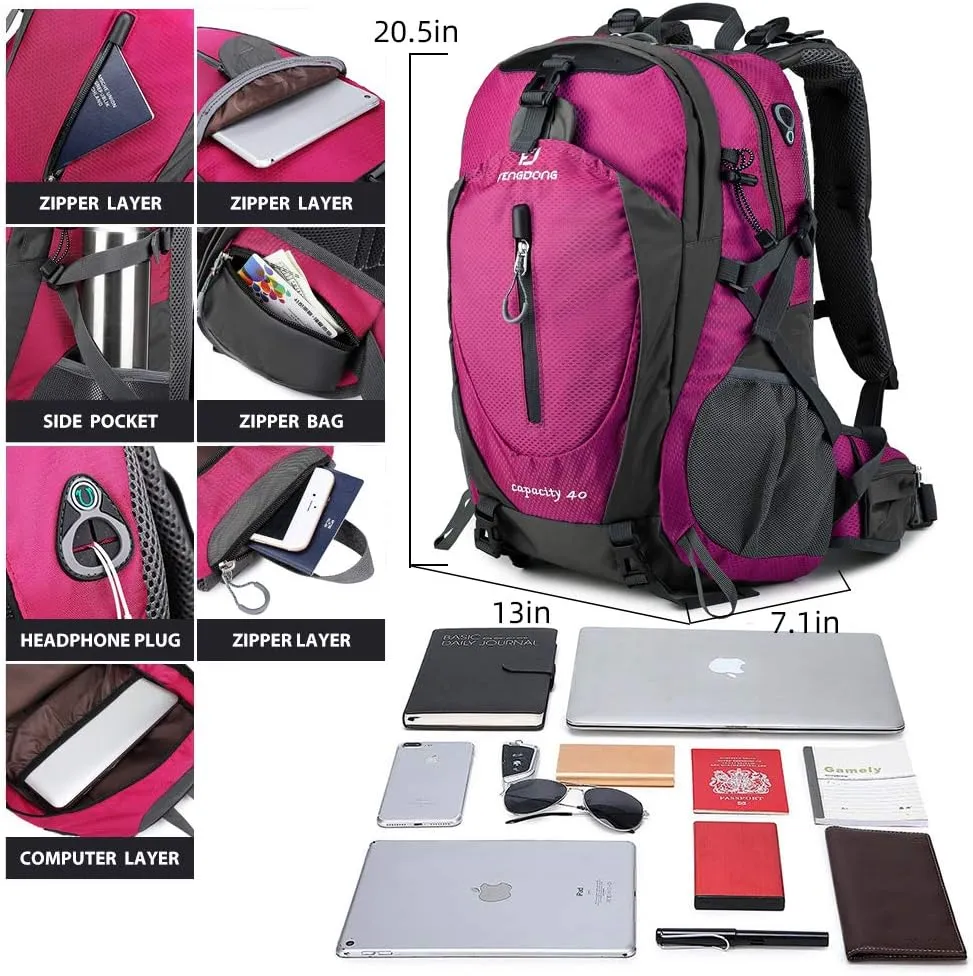 40L Waterproof Lightweight Hiking,Camping,Travel Backpack for Men Women