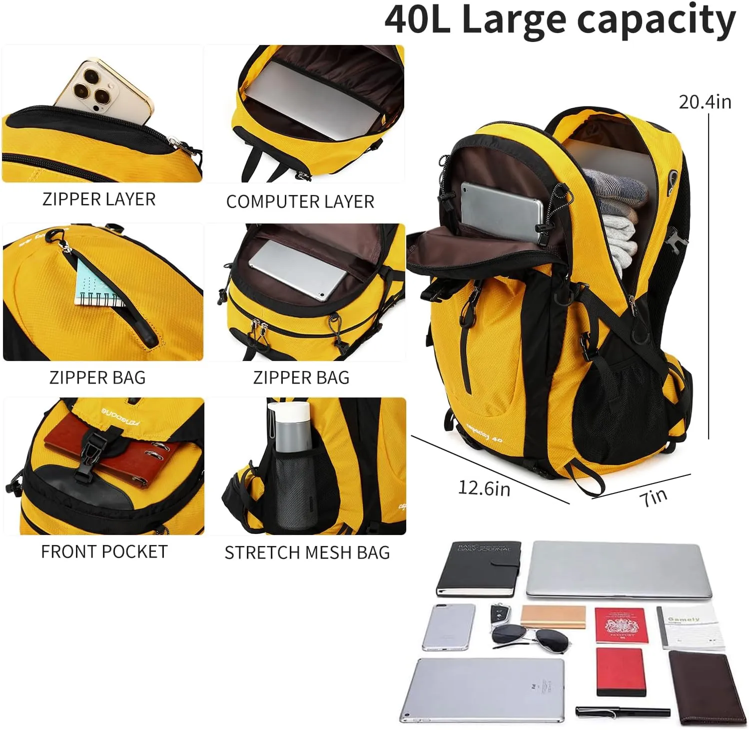 40L Waterproof Lightweight Hiking,Camping,Travel Backpack for Men Women
