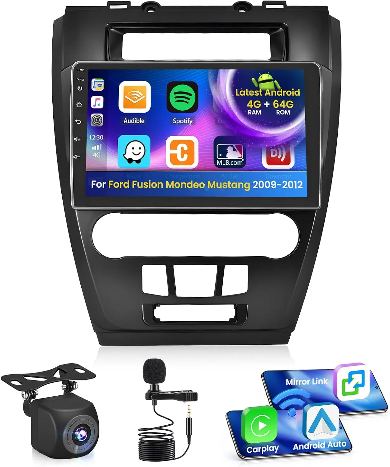 4G 64G for Ford Fusion Mustang Mondeo 2009-2012 Radio Screen CarPlay Android 13 IPS 10.1" Touchscreen Car Stereo Android Auto Backup Camera Bluetooth 5.0 GPS FM RDS EQ 13UI