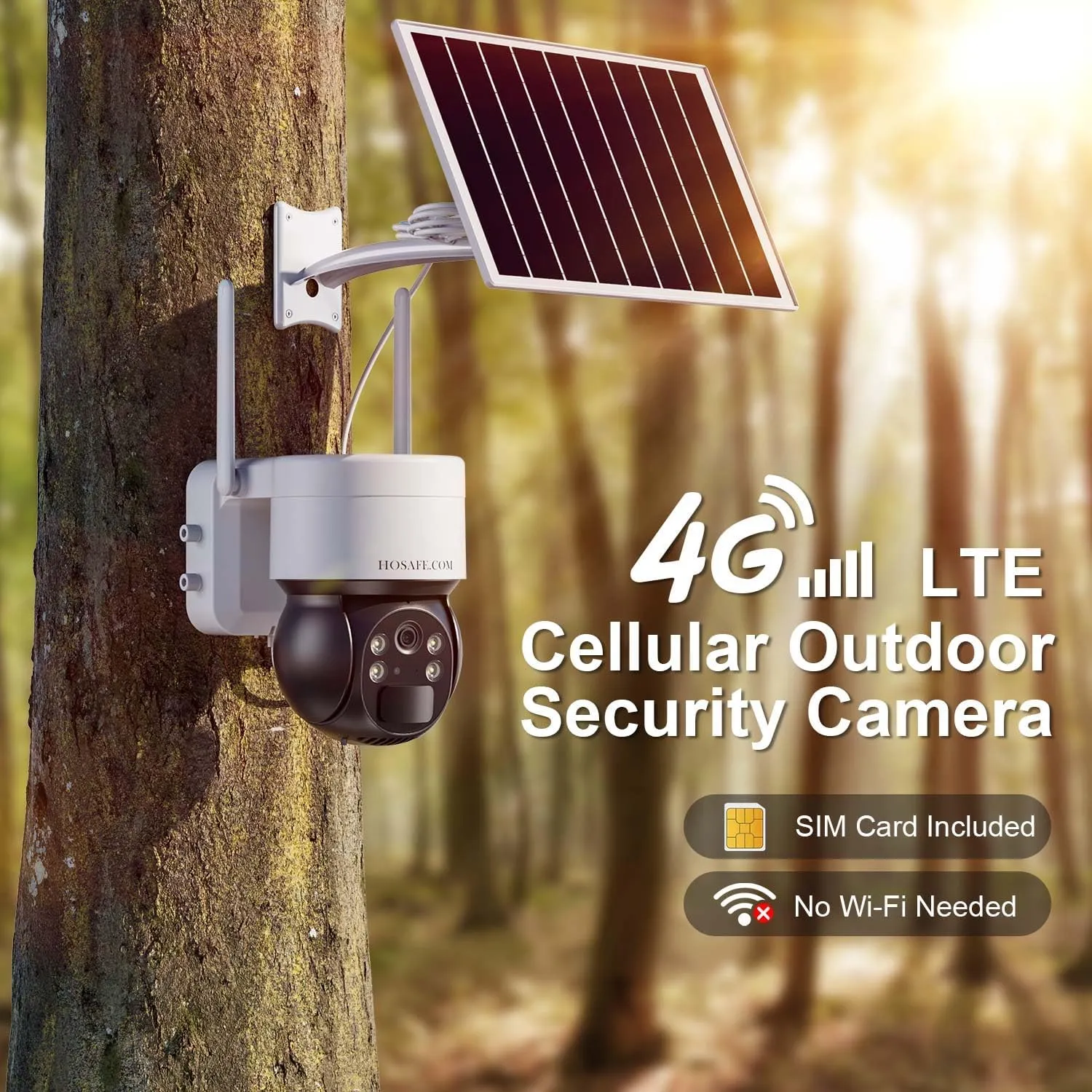 4G LTE Cellular Security Camera No Internet Needed, No WIFI Security Cameras Wireless Outdoor, Solar Camera With SIM Card, PIR Sensor, 360 PTZ, 2K HD Color Night Vision, 2-Way Talk, IP66 Waterproof