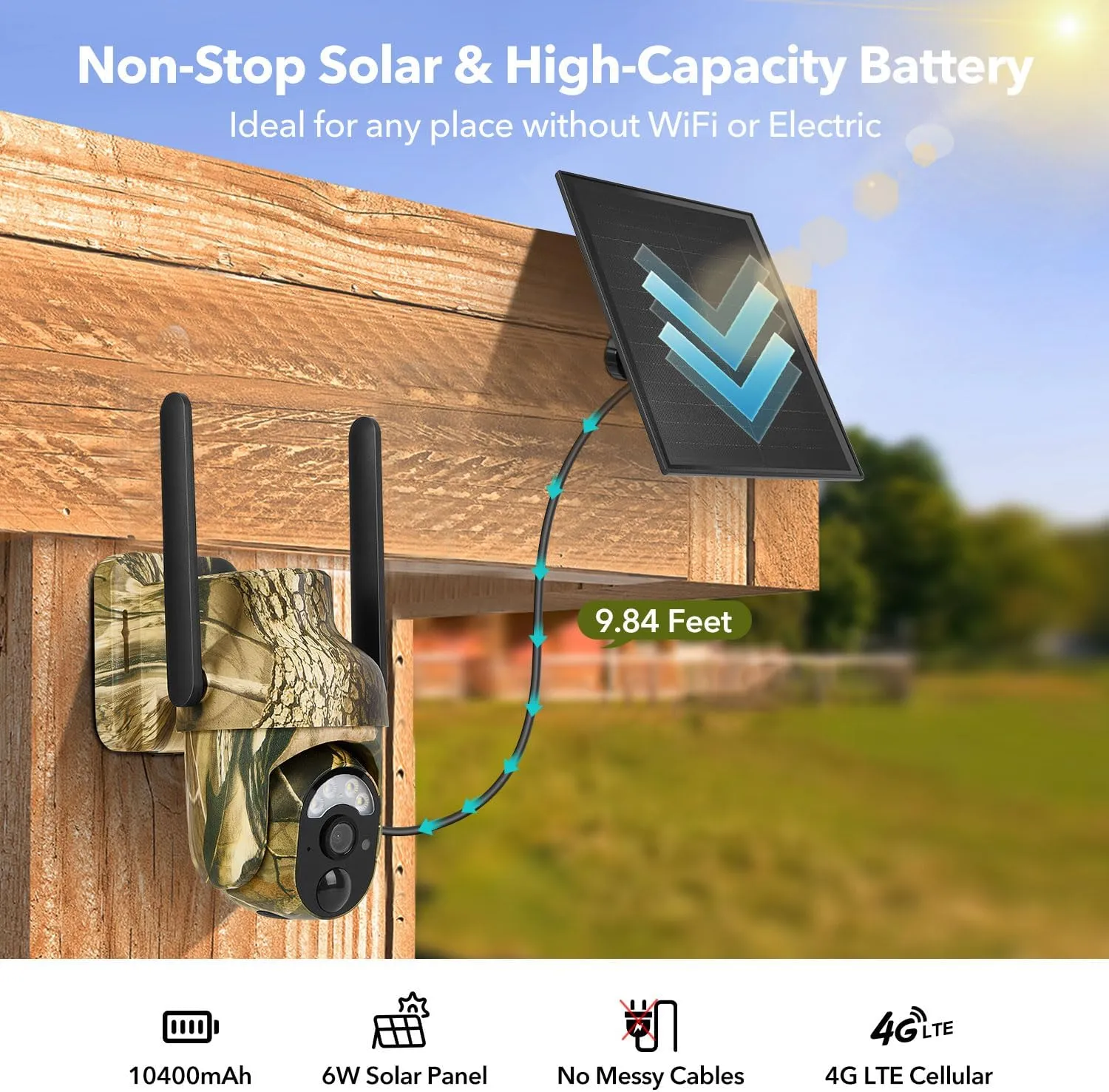 4G LTE Cellular Trail Cameras 2K 360° View Live Streaming Game Camera Built-in SIM Card with Motion Activated Color Night Vision Remote Phone Access Solar Powered Trail Camera IP65 Waterproof