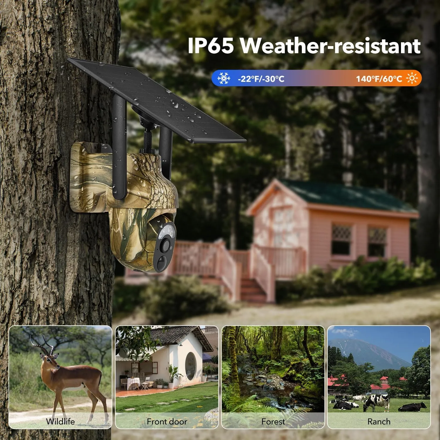 4G LTE Cellular Trail Cameras 2K 360° View Live Streaming Game Camera Built-in SIM Card with Motion Activated Color Night Vision Remote Phone Access Solar Powered Trail Camera IP65 Waterproof