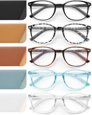 5 Pack Reading Glasses For Women, Blue Light Blocking Computer Reader Spring Hinge Eyeglasses