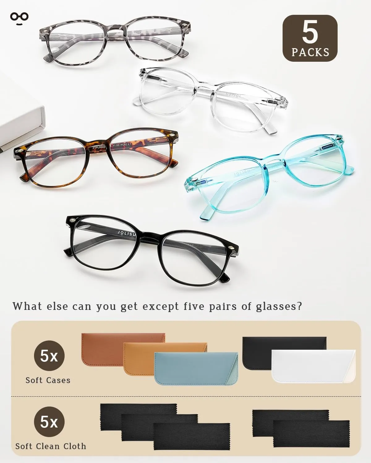 5 Pack Reading Glasses For Women, Blue Light Blocking Computer Reader Spring Hinge Eyeglasses