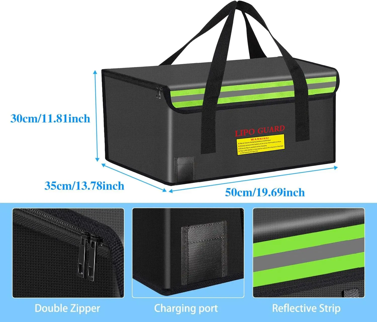 500 * 350 * 300mm Ebike Battery Safe Bag Fireproof Charging Lipo Bag Large Capatity for Lipo Battery Pack Storage Charging Transport, Home Office Travel Fireproof Safe Storage Pouch