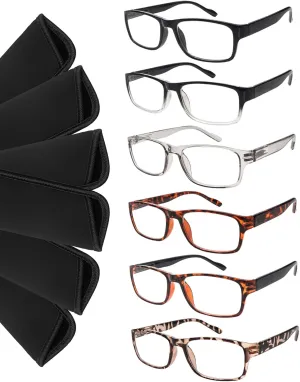 6 Pack Reading Glasses Blue Light Blocking,Spring Hinge Readers for Men Women,Black Frame Anti Glare Eyeglasses