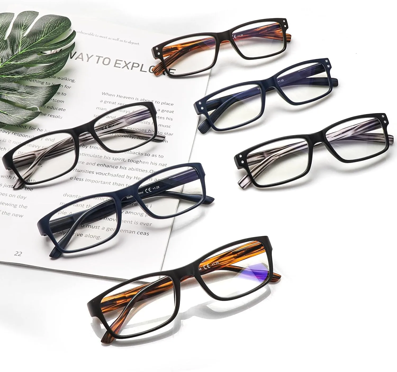 6 Pack Reading Glasses Blue Light Blocking,Spring Hinge Readers for Men Women,Black Frame Anti Glare Eyeglasses