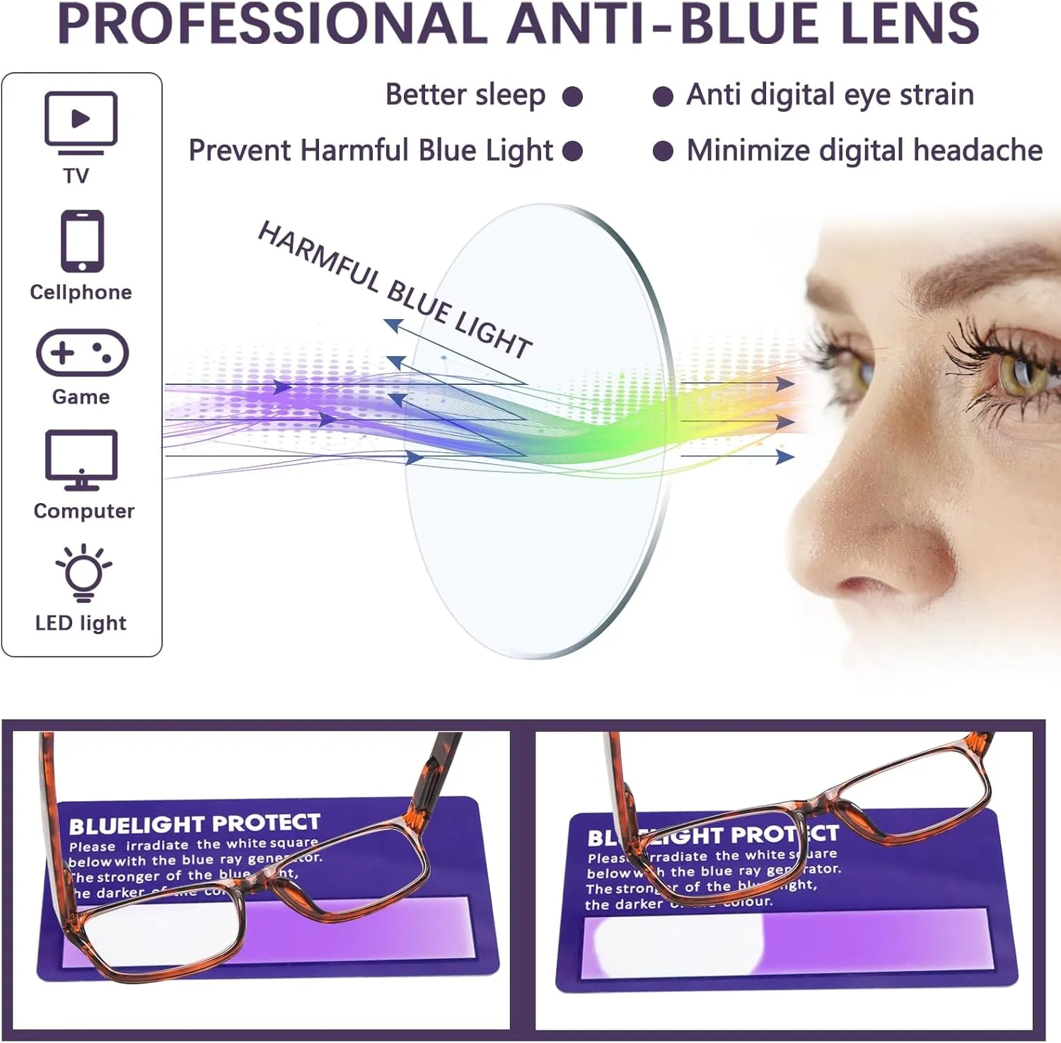 6 Pack Reading Glasses Blue Light Blocking,Spring Hinge Readers for Men Women,Black Frame Anti Glare Eyeglasses