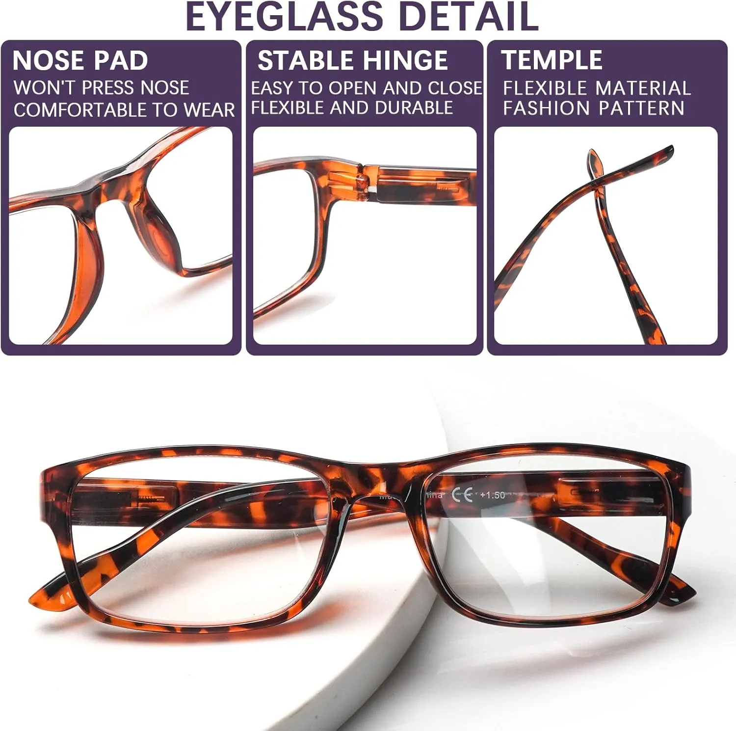 6 Pack Reading Glasses Blue Light Blocking,Spring Hinge Readers for Men Women,Black Frame Anti Glare Eyeglasses