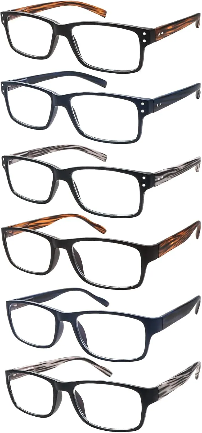 6 Pack Reading Glasses Blue Light Blocking,Spring Hinge Readers for Men Women,Black Frame Anti Glare Eyeglasses