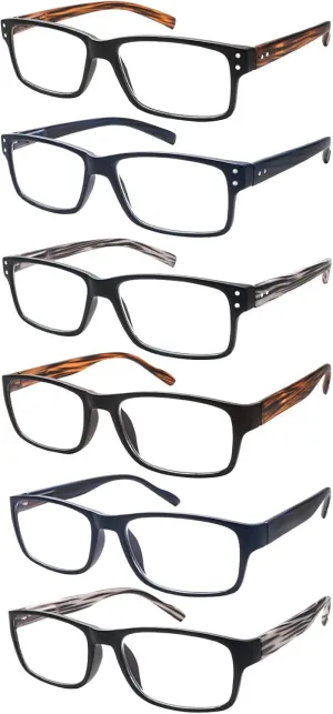 6 Pack Reading Glasses Blue Light Blocking,Spring Hinge Readers for Men Women,Black Frame Anti Glare Eyeglasses