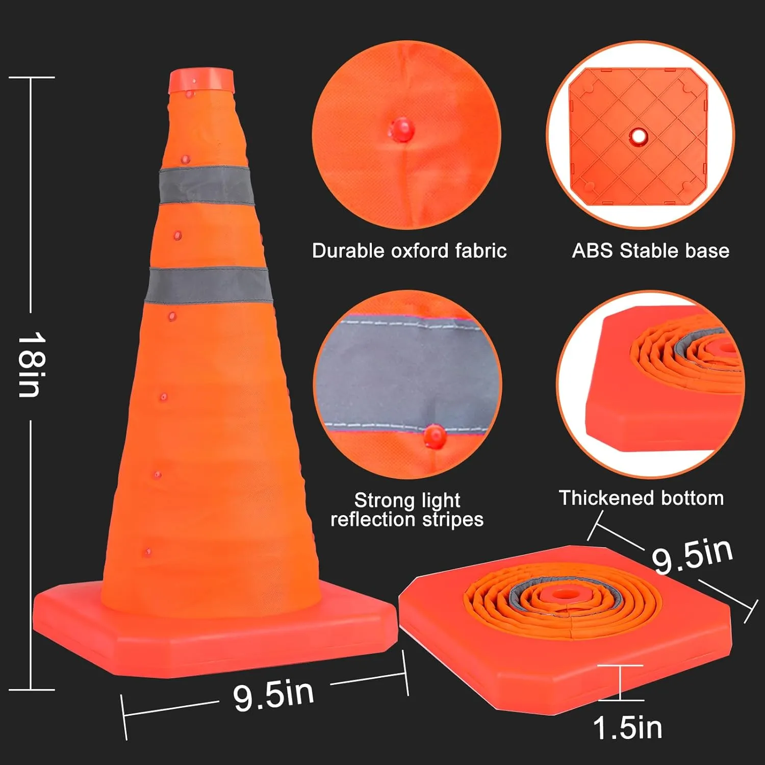 [6 Pack]18 Inch Collapsible Traffic Safety Cones - Parking Cones with Reflective Collars,Orange Safety Cones for Parking lot，Driveway, Driving Training etc.