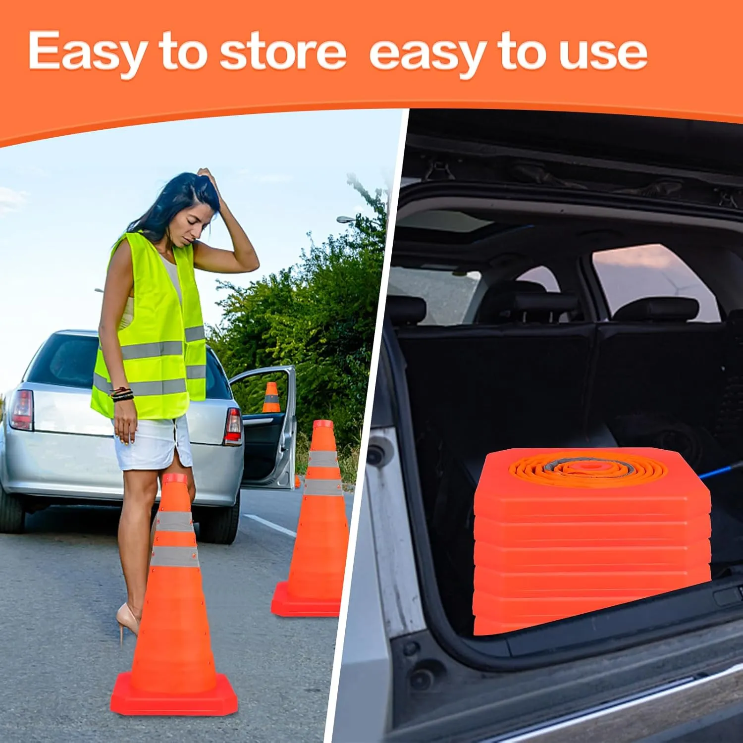 [6 Pack]18 Inch Collapsible Traffic Safety Cones - Parking Cones with Reflective Collars,Orange Safety Cones for Parking lot，Driveway, Driving Training etc.