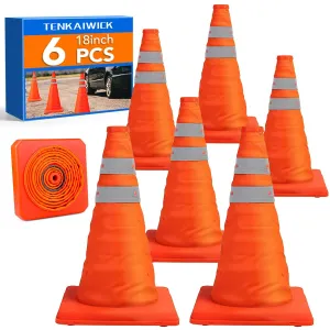 [6 Pack]18 Inch Collapsible Traffic Safety Cones - Parking Cones with Reflective Collars,Orange Safety Cones for Parking lot，Driveway, Driving Training etc.