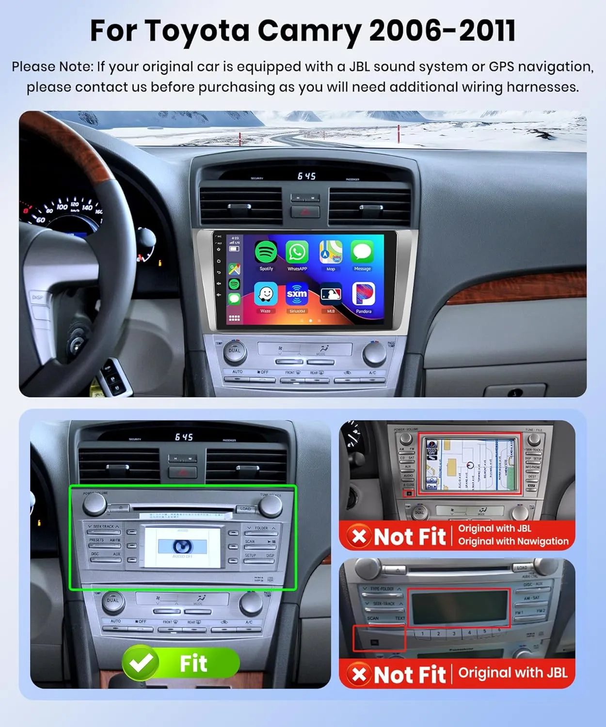 6G 128G 8 Core Car Radio for Toyota Camry 2006-2011 with Wireless Carplay/Android Auto, 9 Inch Android 13 IPS Touch Screen Car Stereo, Bluetooth, GPS, WiFi, SWC, DSP   Backup Camera