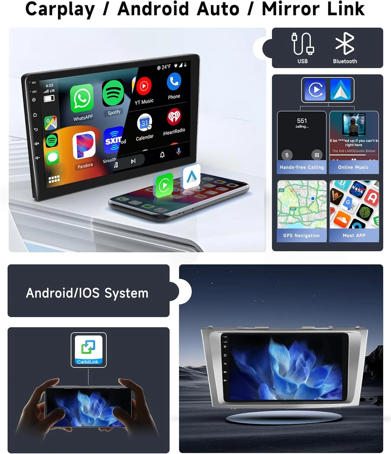 6G 128G 8 Core Car Radio for Toyota Camry 2006-2011 with Wireless Carplay/Android Auto, 9 Inch Android 13 IPS Touch Screen Car Stereo, Bluetooth, GPS, WiFi, SWC, DSP   Backup Camera