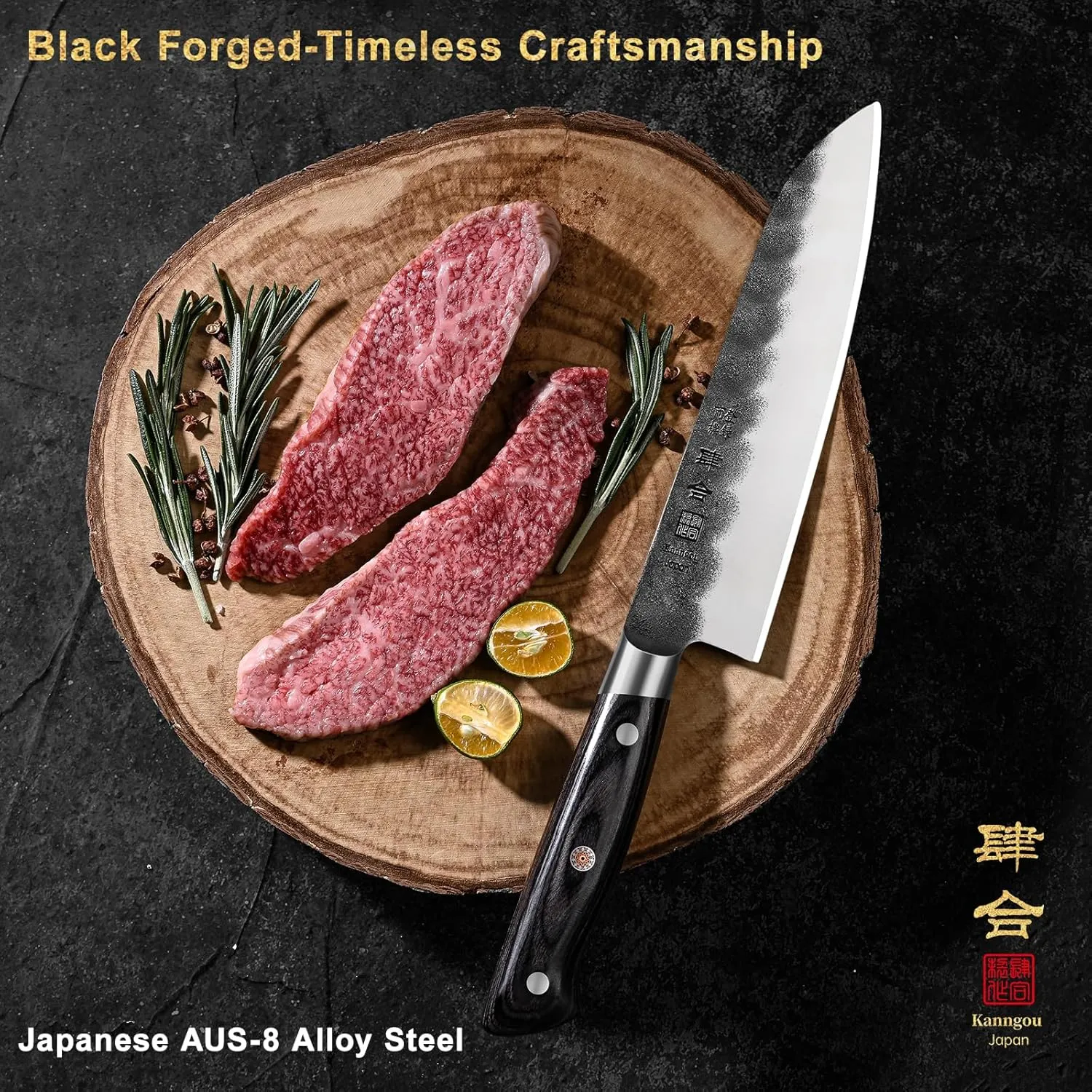 7 Inch Santoku Knife, Black Forged Japanese Chef Knife with AUS-8 Alloy Steel, Japanese Santoku Knife with Full Tang Pakkawood Handle, Christmas Gift with Premium Box (7 Inch Santoku Knife)