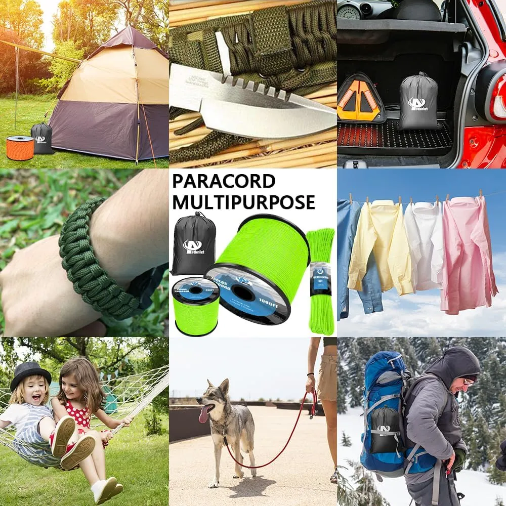 750Ib Reflective Paracord Rope,100' 200' 500' 1000', 4mm 11 Strand Parachute Spool Cord with Collecting Bag, para Cord Lanyard for Hammock, Camping
