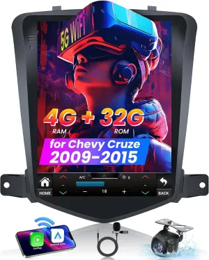 8 Core 4G 32G Android 13 Car Radio for Chevrolet Chevy Cruze 2009-2015: 5G WiFi 10.4 Inch Touch Screen Tesla Style Stereo with CarPlay Android Auto GPS Bluetooth FM/RDS SWC Backup Camera  Mic