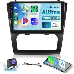 8-core 4G 64G Android Car Radio for Nissan Altima 2008 2009 2010 2011 2012, Wireless Carplay Android Auto Car Stereo, 9” IPS Touchscreen with WiFi, GPS, Bluetooth,FM/RDS, 32EQ DSP, Rear Camera