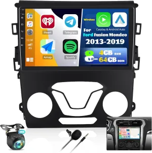 [8 Core 4G 64G] Car Radio for Ford Fusion Mondeo 2013-2019 with Wireless Apple Carplay Android Auto,9'' Touchscreen Android 13 Car Stereo with WiF/GPS Navigation,Bluetooth,FM/RDS,SWC Backup Camera